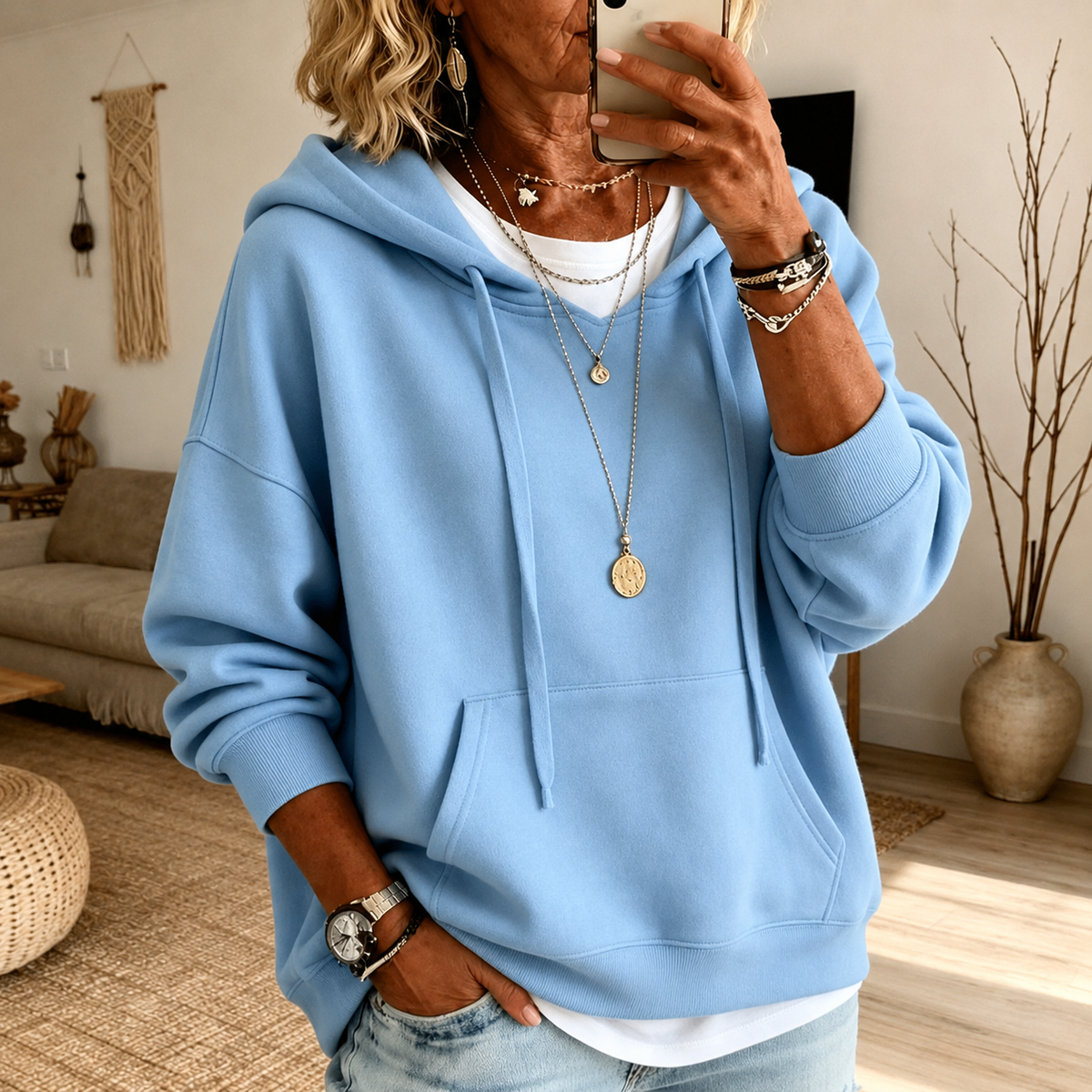 Ines | Sudadera oversize con capucha azul cielo