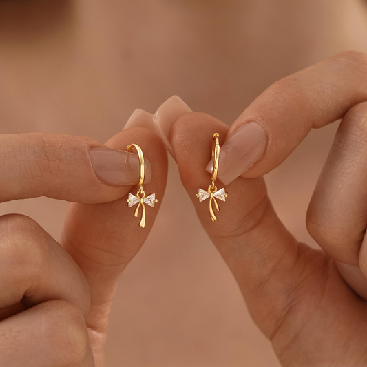 Pendientes de Aro Pequeño con Lazo de Cinta