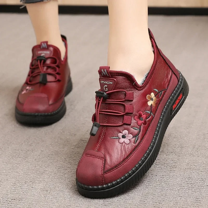 Inés™ | Zapatillas de Piel Forradas con Cordones Elásticos