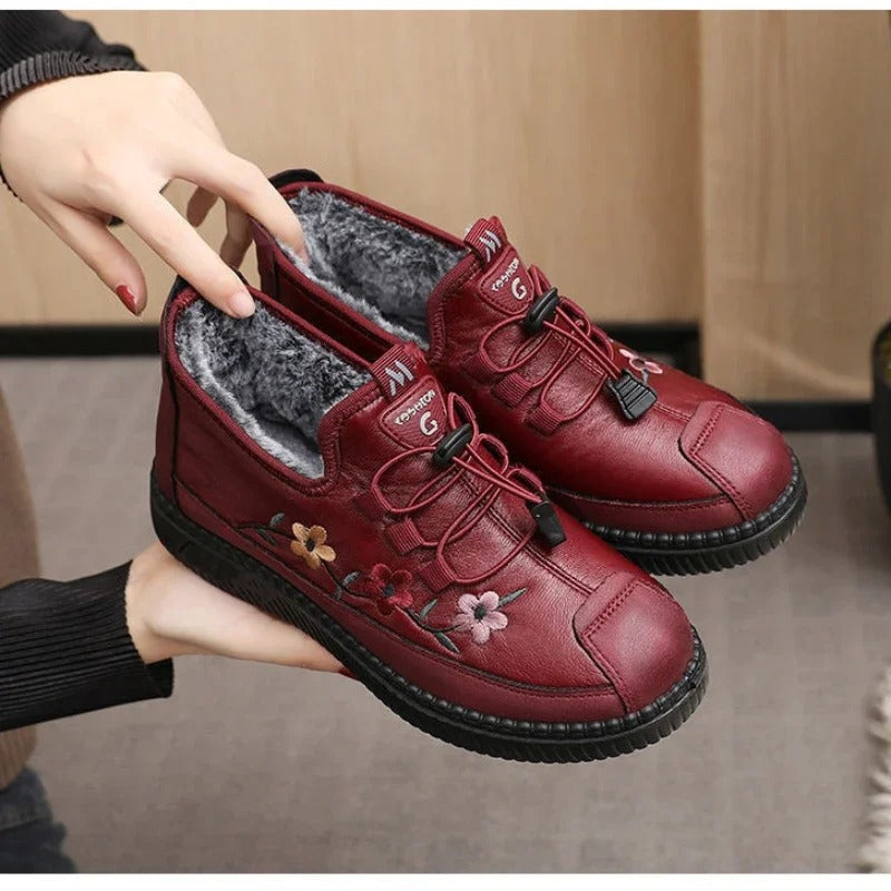 Inés™ | Zapatillas de Piel Forradas con Cordones Elásticos
