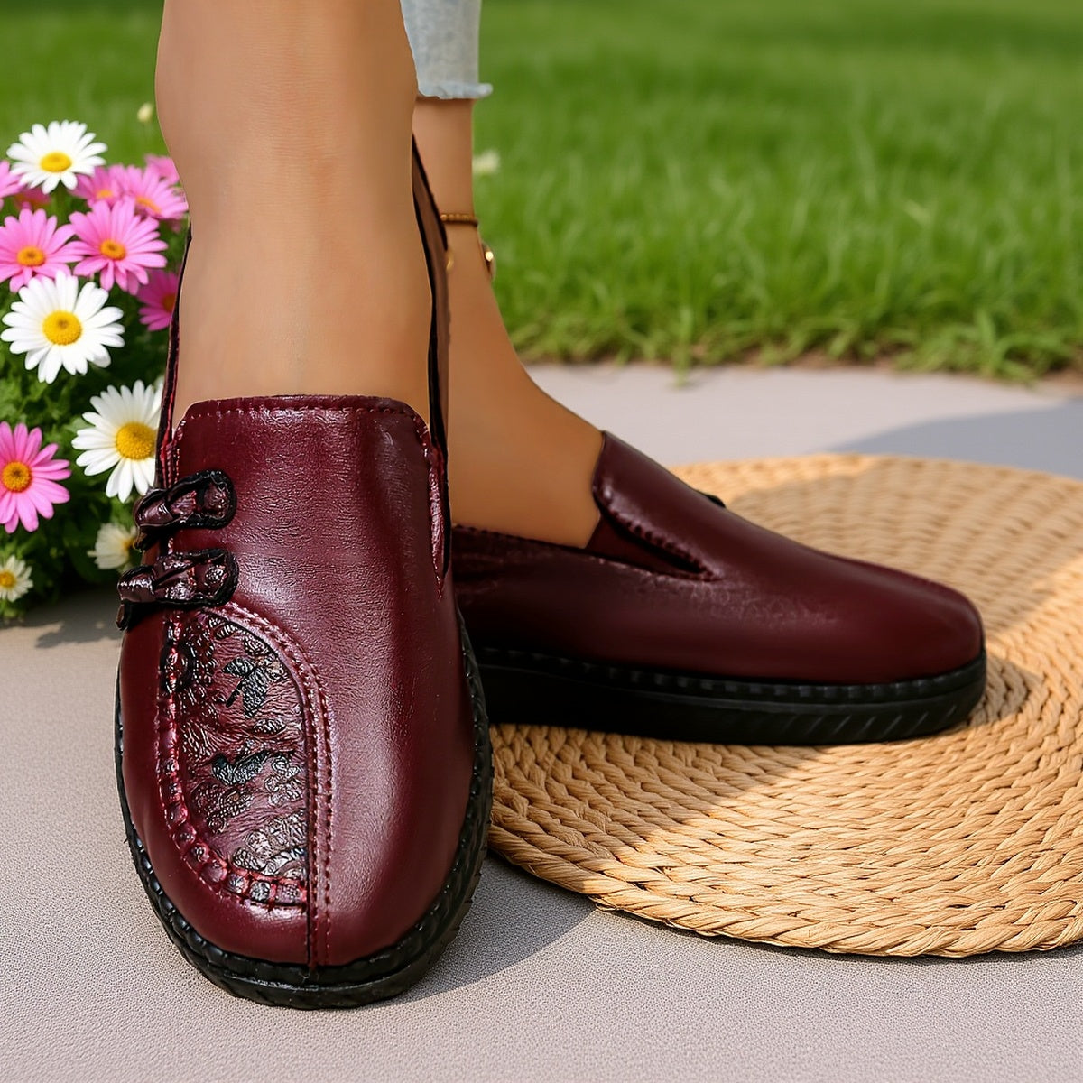 Carmen™ | Mocasines de Piel Confort con Bordado Floral