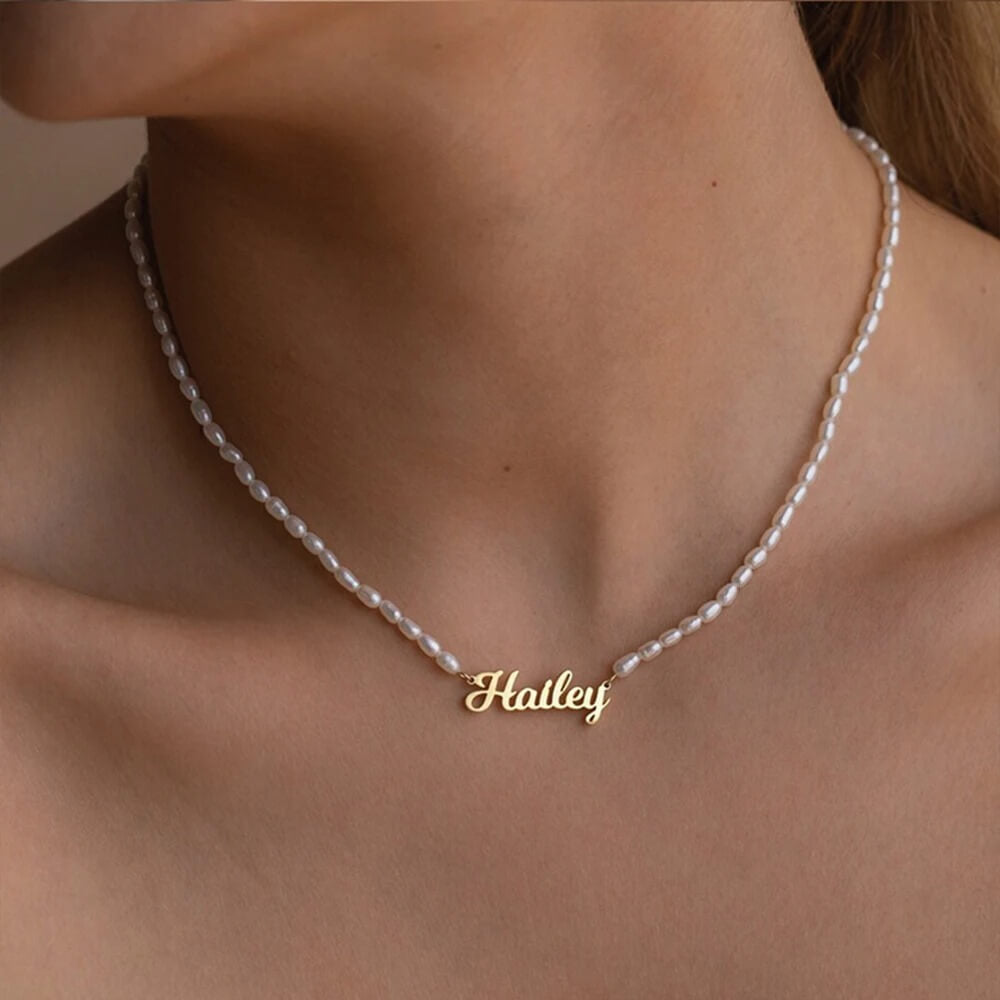 Collar con Nombre de Perla de Agua Dulce Personalizado