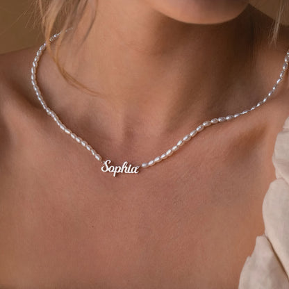 Collar con Nombre de Perla de Agua Dulce Personalizado