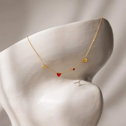 Collar Inicial con Corazón, Piedra de Nacimiento y Signo del Zodiaco