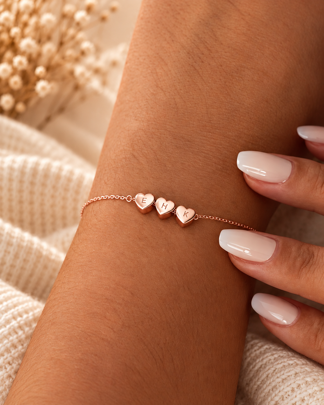 Pulsera Personalizada de Encanto de Corazón Inicial 3D Pequeño