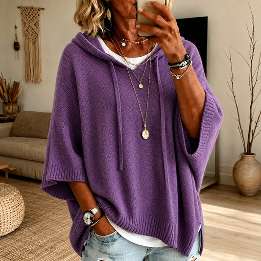 Elodie | Jersey poncho con capucha morado