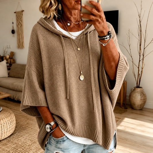 Manon | Jersey poncho con capucha topo