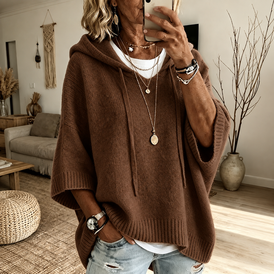 Louise | Jersey poncho con capucha marrón