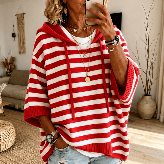 Charlotte | Jersey poncho de rayas rojo con capucha
