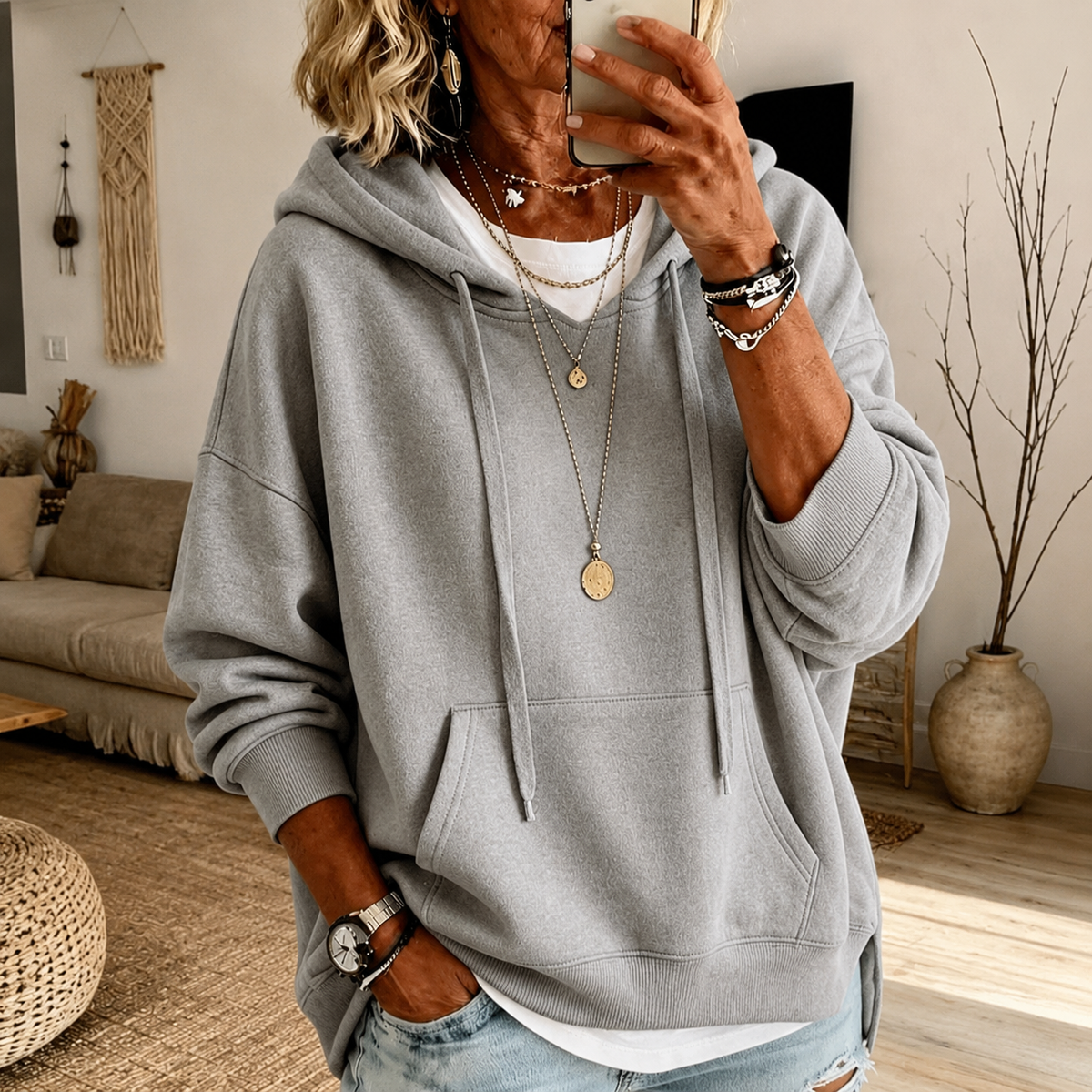 Elaijah | Jersey oversize con capucha gris claro