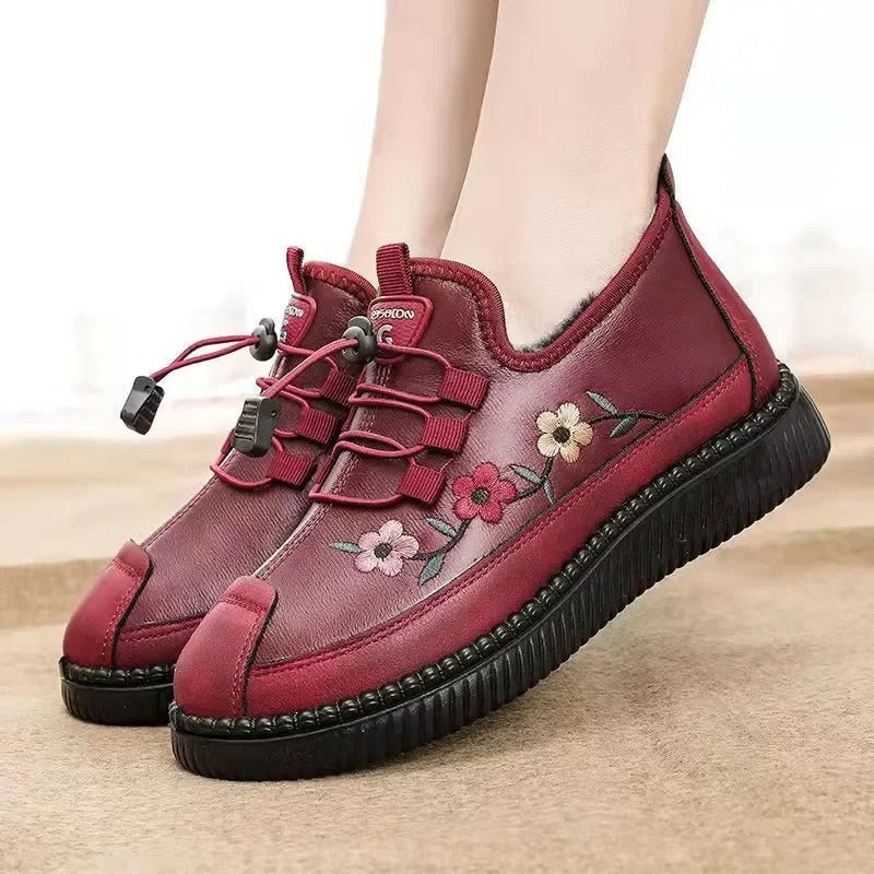 Inés™ | Zapatillas de Piel Forradas con Cordones Elásticos