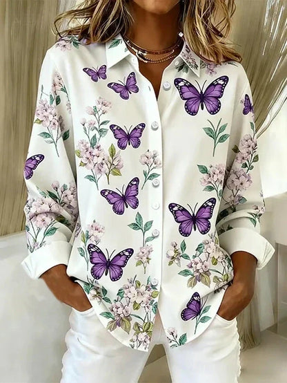 Dahlia | Blusa con botones y estampado de mariposas