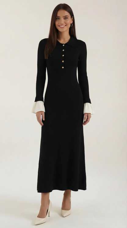 Charlotte | Vestido Maxi de Punto con Puños en Contraste