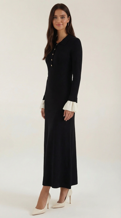Charlotte | Vestido Maxi de Punto con Puños en Contraste