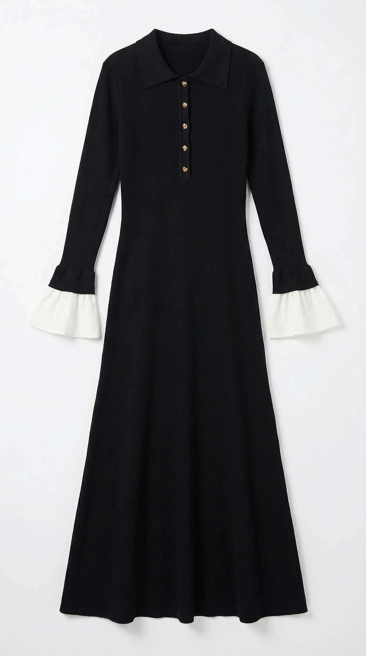 Charlotte | Vestido Maxi de Punto con Puños en Contraste