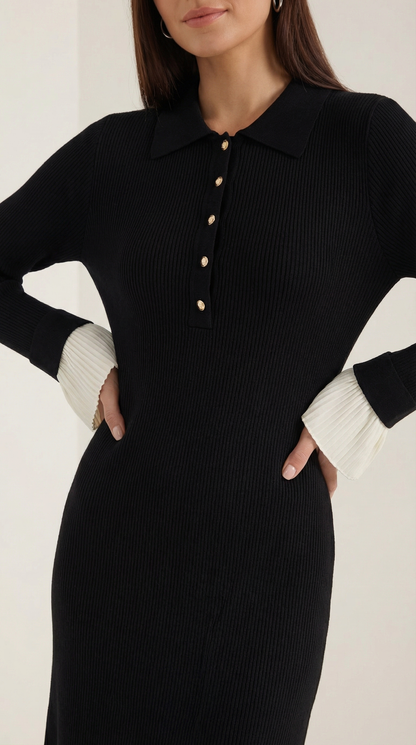 Charlotte | Vestido Maxi de Punto con Puños en Contraste