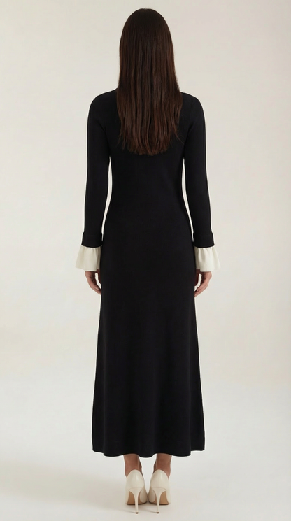 Charlotte | Vestido Maxi de Punto con Puños en Contraste