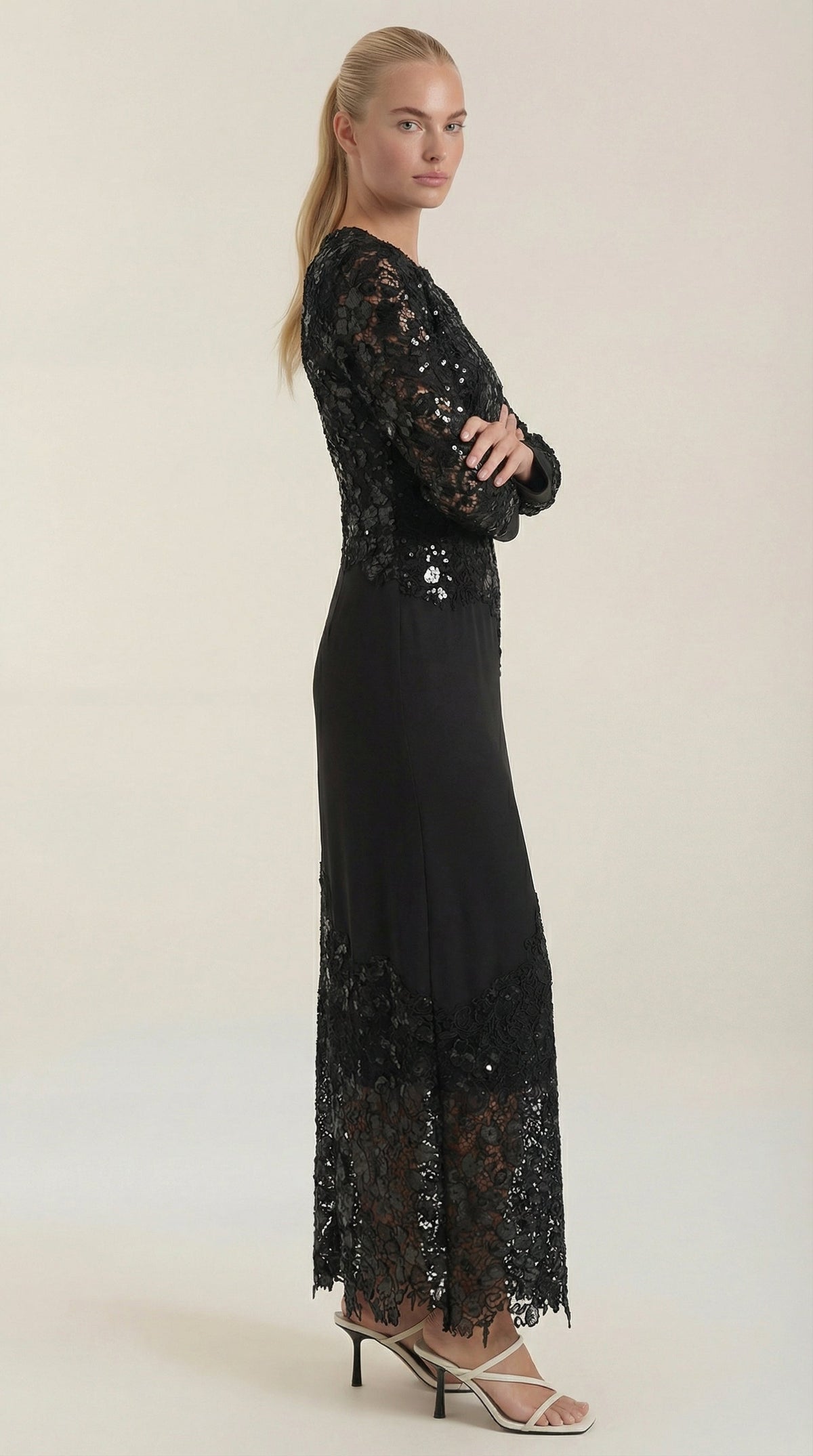 Elise | Vestido Maxi con Lentejuelas y Encaje