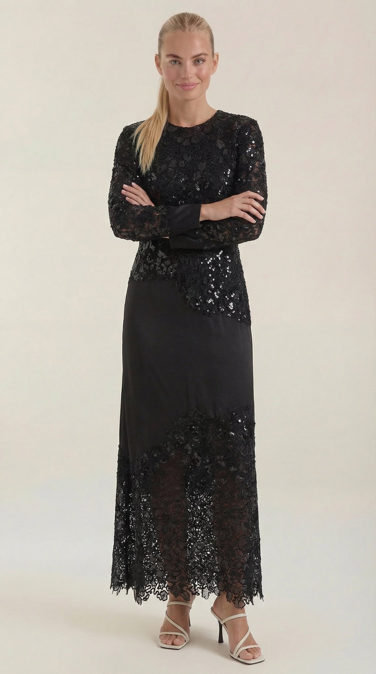 Elise | Vestido Maxi con Lentejuelas y Encaje