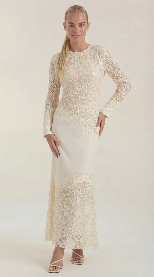 Elise | Vestido Maxi con Lentejuelas y Encaje