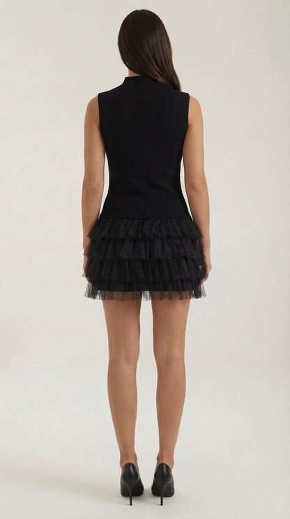 Nadia | Vestido Mini de Tul con Cuello Alto