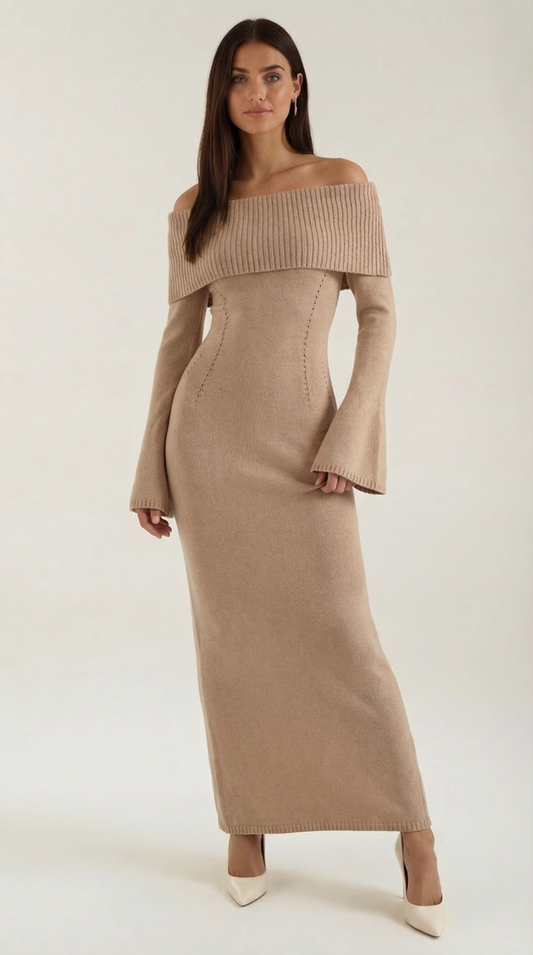 Quinlan | Vestido Largo Ajustado con Hombros Descubiertos