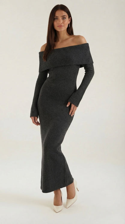 Quinlan | Vestido Largo Ajustado con Hombros Descubiertos