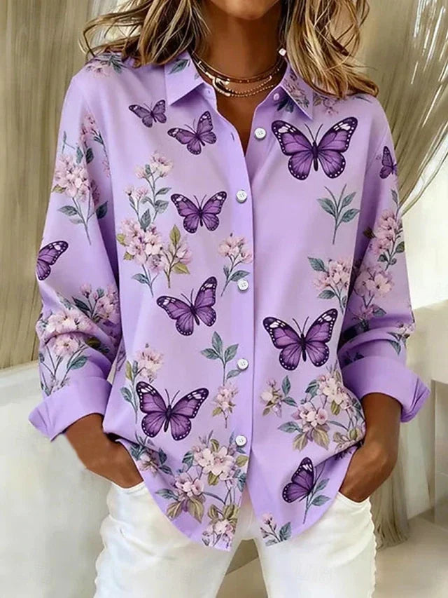 Dahlia | Blusa con botones y estampado de mariposas